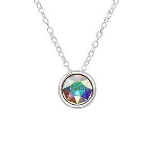 Sterling Silver Round Crystal Pendant Necklace